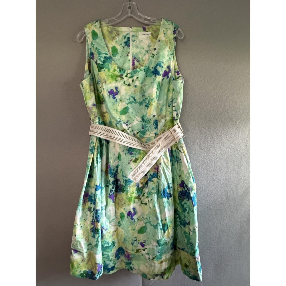 Calvin Klein Dress Womens 16W Multicolor Floral Scoop Neck Fit & Flare office